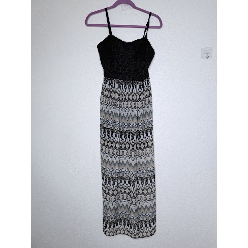 Lily Rose Crochet Maxi Dress Size L Black Strapless Lined Boho Beach